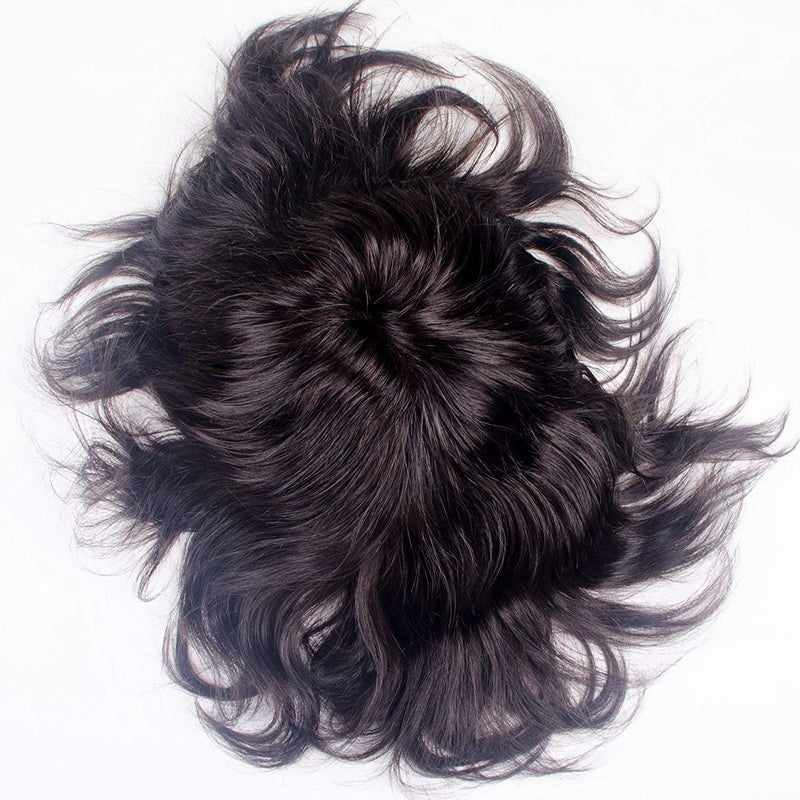Glan Human Hair Natural Front Lace Hair PatchToupeeWig for Men Hair Replacement System Patches Hair Wigs for Boys Men for Hair Loss Solution 8X6 BLACK - Image 3