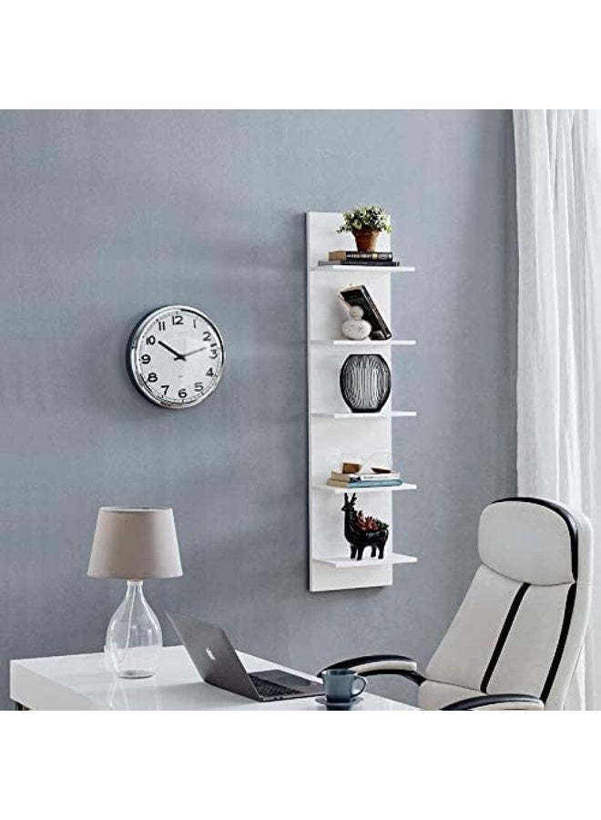 Heera Moti Straight Wall-Mounted Shelf Unit – White Finish Wall Storage for Living Room, Bedroom & Office - Image 1