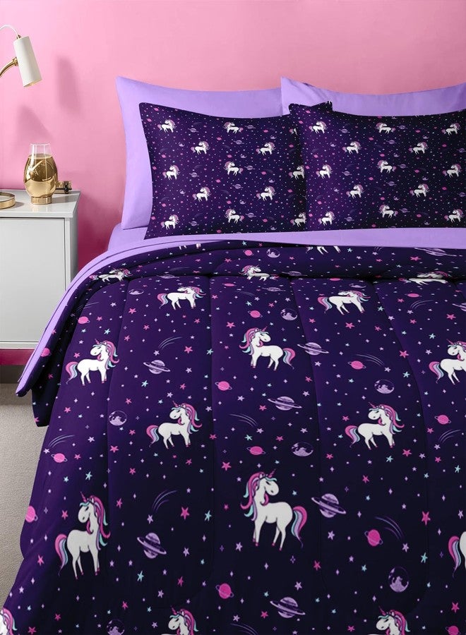 Nesker 5 Pcs Comforter Set Twin Size, Purple Rainbow Bedding for Kids Teen, Cute Unicorn Bed Sheet with Pillowcase & Sham - Image 5