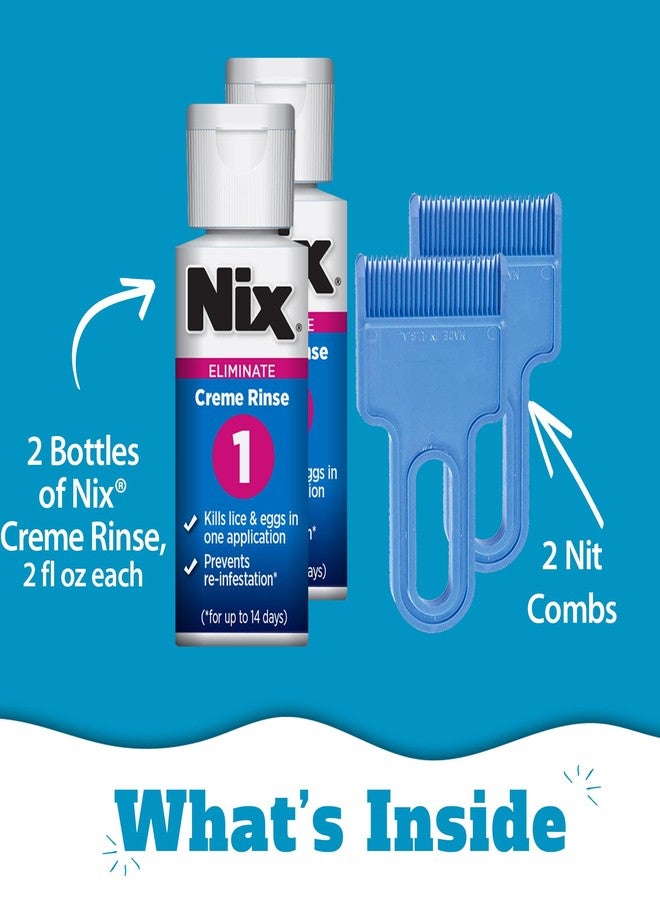 Nix Lice Treatment Family Pack, Kills Lice & Eggs, 2 Bottles Permethrin Crème Rinse (2 Fl Oz Each) & 2 Lice Combs - Image 3