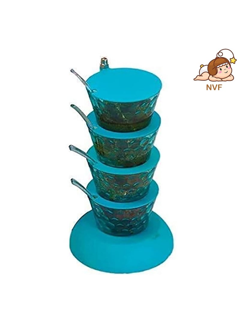 NVF - NVF 360 Rotating Plastic Pickle Tower Spice Rack Achar Stand for Dining Table Condiment Set Multipurpose Container 4 Layer with 4 Plastic Spoon - Image 1