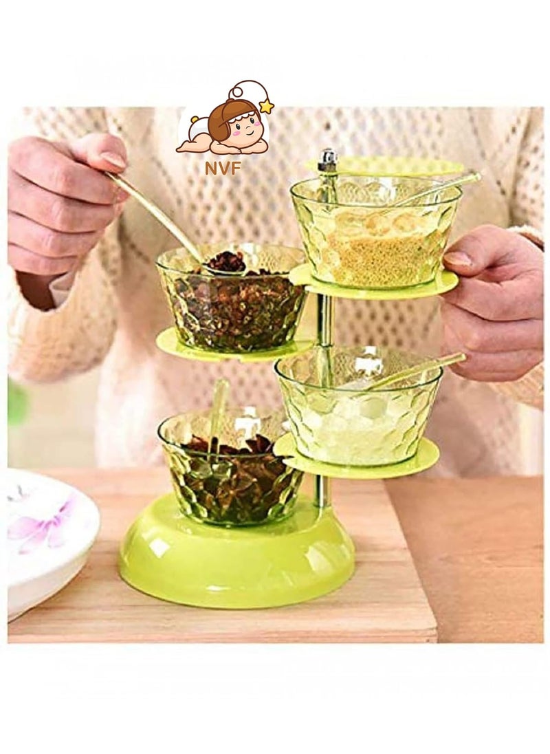 NVF - NVF 360 Rotating Plastic Pickle Tower Spice Rack Achar Stand for Dining Table Condiment Set Multipurpose Container 4 Layer with 4 Plastic Spoon - Image 1