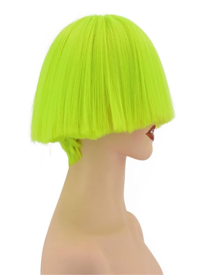 ايمول شعر مستعار صناعي قصير مستقيم من Aimole، أحمر/أشقر/أسود/أبيض، شعر مستعار على شكل رأس فطر، شعر مستعار بتسريحة وعاء، شعر مستعار بوب (أخضر فلورسنت) - Image 3