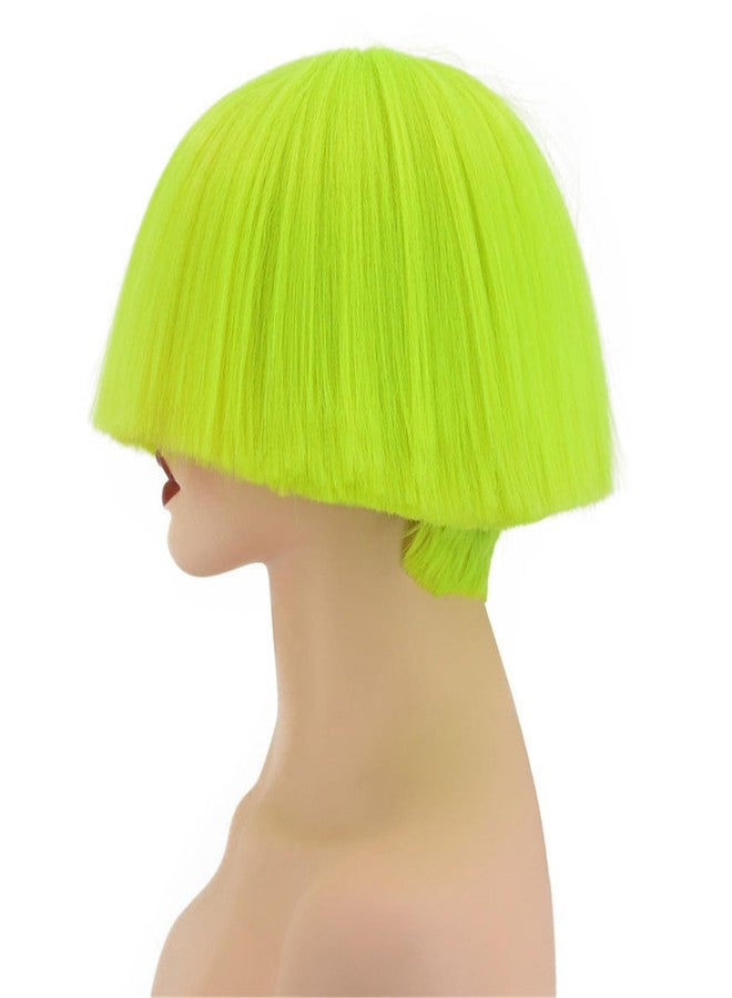 ايمول شعر مستعار صناعي قصير مستقيم من Aimole، أحمر/أشقر/أسود/أبيض، شعر مستعار على شكل رأس فطر، شعر مستعار بتسريحة وعاء، شعر مستعار بوب (أخضر فلورسنت) - Image 2