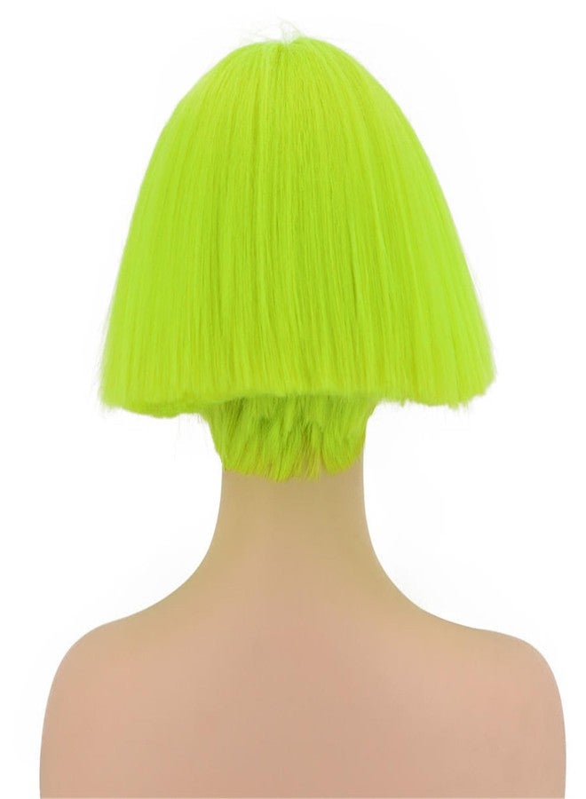 ايمول شعر مستعار صناعي قصير مستقيم من Aimole، أحمر/أشقر/أسود/أبيض، شعر مستعار على شكل رأس فطر، شعر مستعار بتسريحة وعاء، شعر مستعار بوب (أخضر فلورسنت) - Image 4