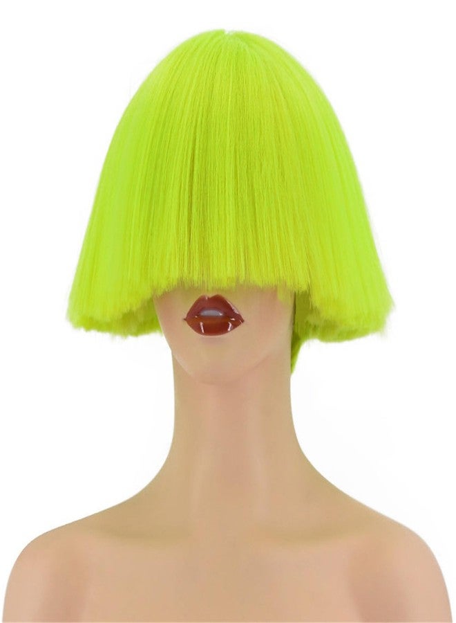 ايمول شعر مستعار صناعي قصير مستقيم من Aimole، أحمر/أشقر/أسود/أبيض، شعر مستعار على شكل رأس فطر، شعر مستعار بتسريحة وعاء، شعر مستعار بوب (أخضر فلورسنت) - Image 1