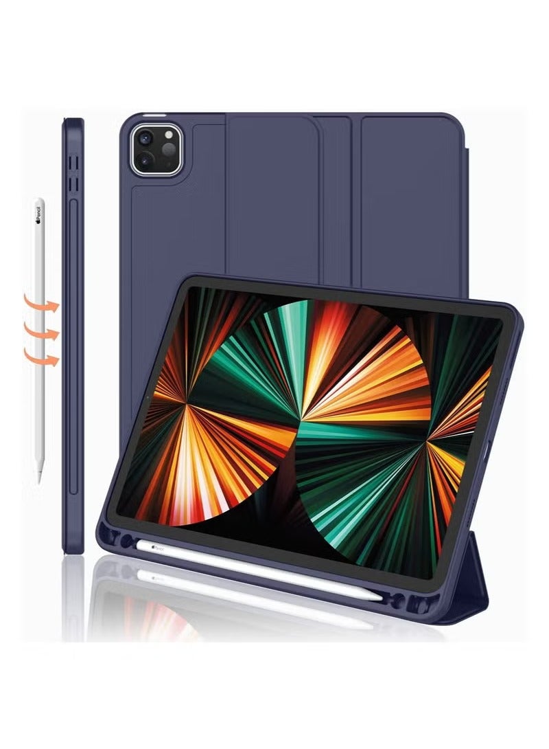 DUSALA New iPad Pro 12.9 Case 2022 2023 6th Gen 2021 5th Gen with Pencil Holder Support iPad 2nd Pencil Charging Pair Trifold Stand Smart Case with Soft TPU Back Auto Wake Sleep (Navy) - Image 1