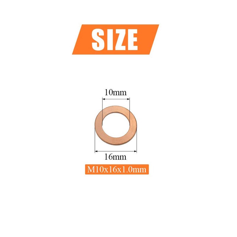 NACX M10 Flat Washer Copper Sealing Ring, 10mm ID 16mm OD 1mm Thickness Metric Sealing Gasket, 75 Pieces - Image 2