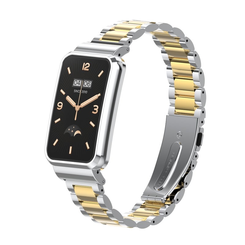 erorex For Xiaomi Mi Band 7 Pro Three-Bead Metal Watch Band(Silver Gold) - Image 1