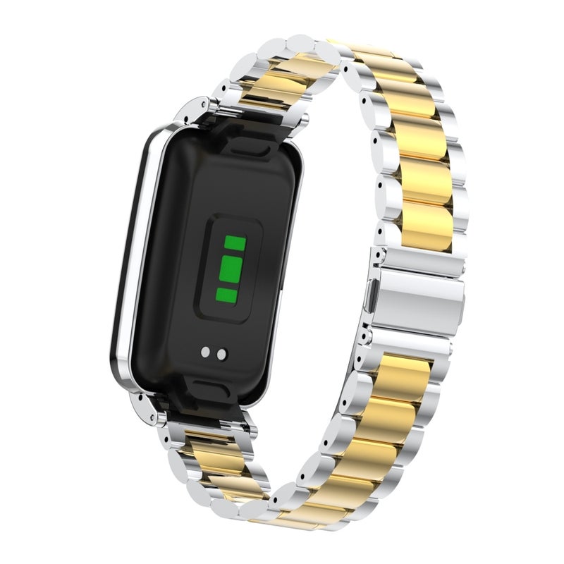 erorex For Xiaomi Mi Band 7 Pro Three-Bead Metal Watch Band(Silver Gold) - Image 5