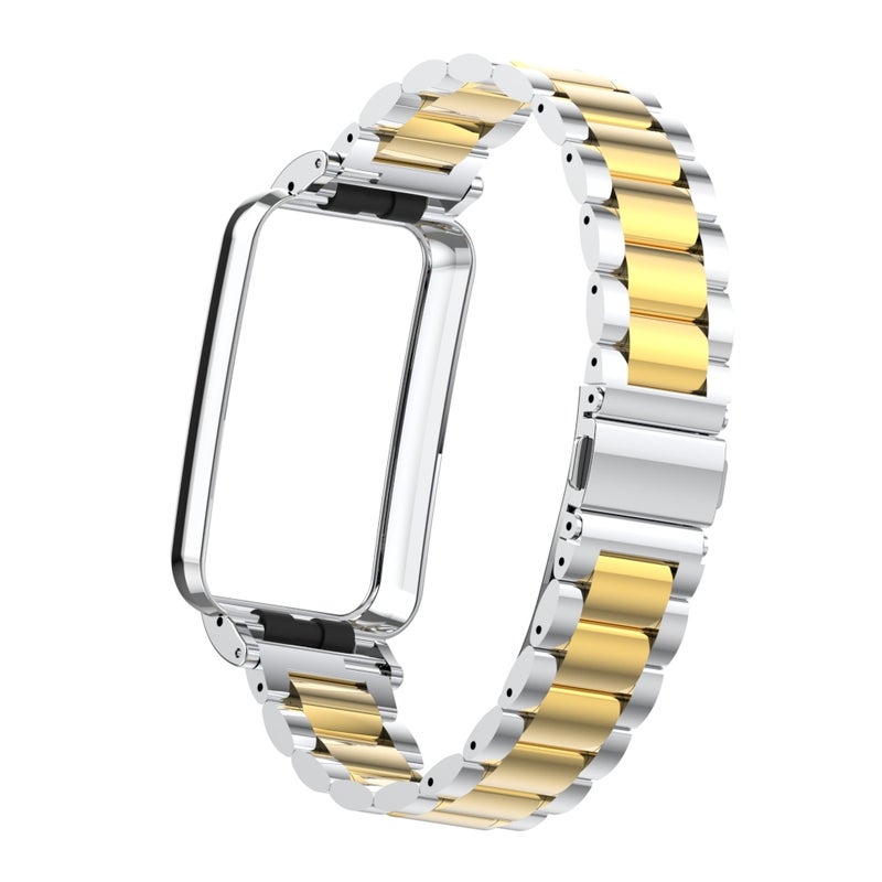 erorex For Xiaomi Mi Band 7 Pro Three-Bead Metal Watch Band(Silver Gold) - Image 3