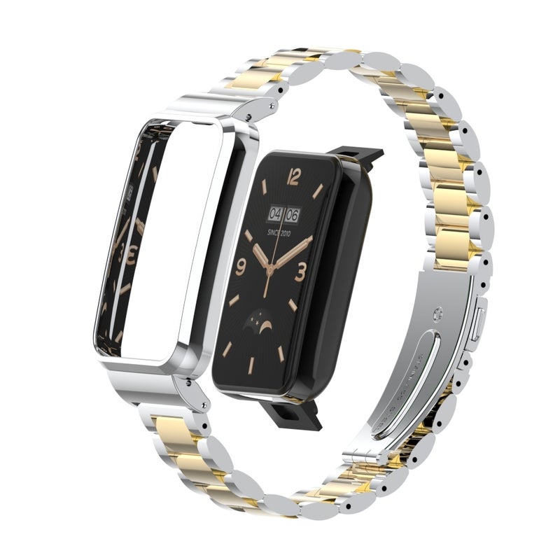 erorex For Xiaomi Mi Band 7 Pro Three-Bead Metal Watch Band(Silver Gold) - Image 4