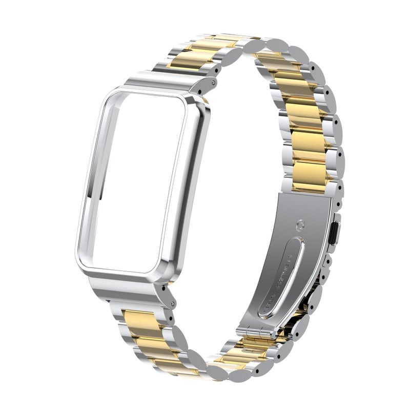 erorex For Xiaomi Mi Band 7 Pro Three-Bead Metal Watch Band(Silver Gold) - Image 2