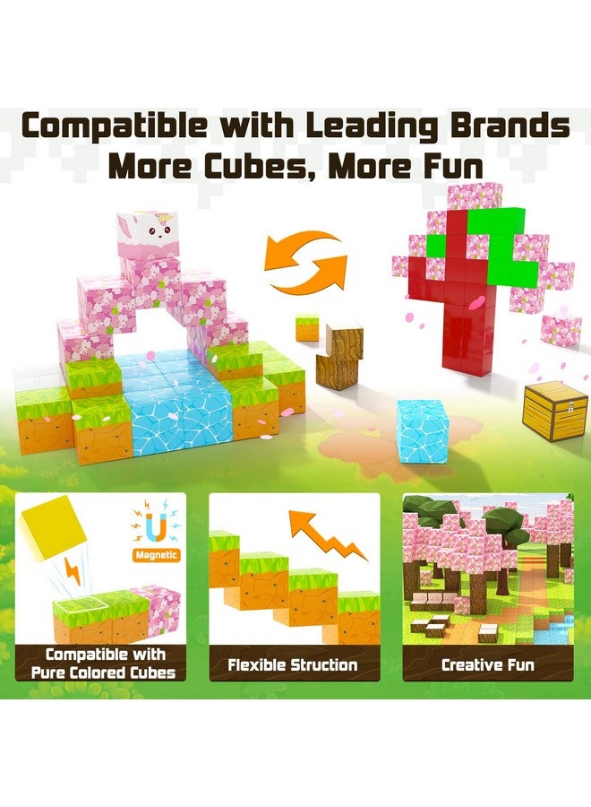 Coodoo Magnetic Blocks - Build Mine Magnet World Cherry Blossom Set, Magnetic Tiles Building Stem Toys For Boys & Girl Kids Toddler Toys For 3+ Years Old - Image 3