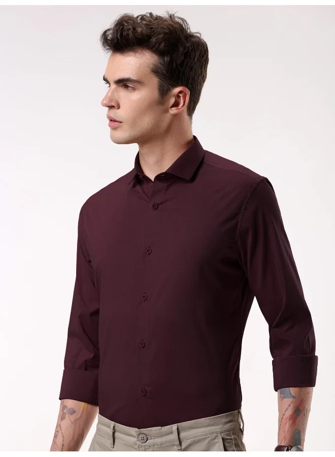 بيونغ Dark Maroon- Cotton Solid Shirts for Men