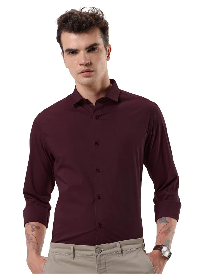 Beyoung Dark Maroon- Cotton Solid Shirts for Men