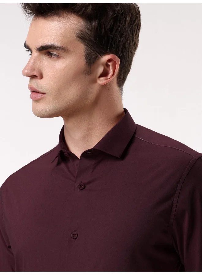 Beyoung Dark Maroon- Cotton Solid Shirts for Men