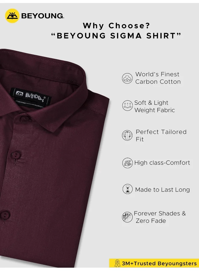 Beyoung Dark Maroon- Cotton Solid Shirts for Men
