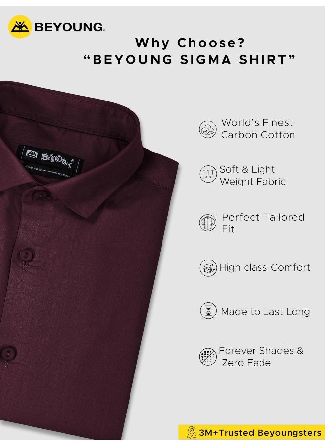 Beyoung Dark Maroon- Cotton Solid Shirts for Men  - Image 3