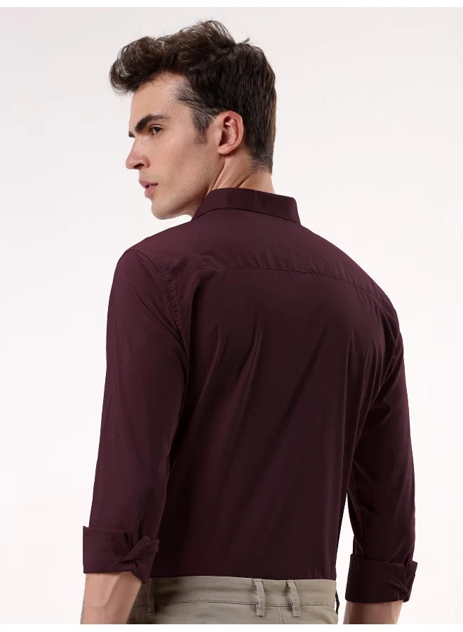 بيونغ Dark Maroon- Cotton Solid Shirts for Men