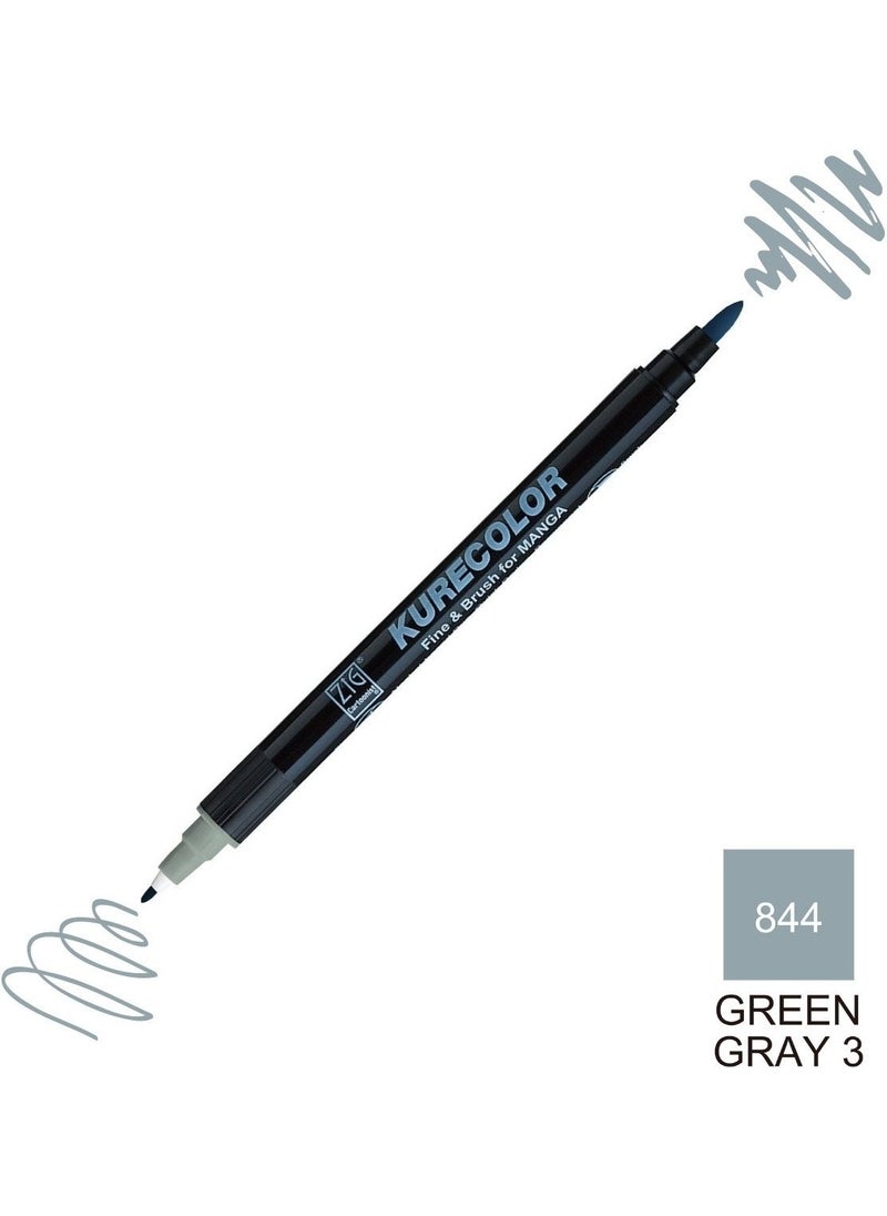 Zig Kurecolor Mangaka Fine&brush Double Sided Pen CNKC-2200 No 844 Green Gray 3  - Image 5