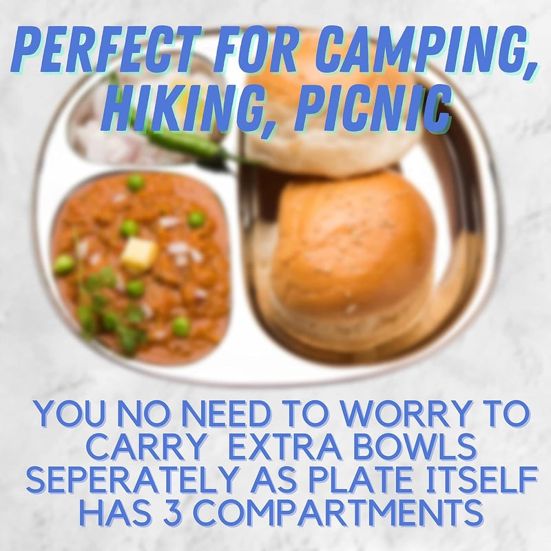 WG inc 6  PACK Stainless steel compartment plates  3 section Divided Dinner plates Reusable Portion Control Trays for kids Babies  Adults Non Toxic Camping Dishes - Image 3