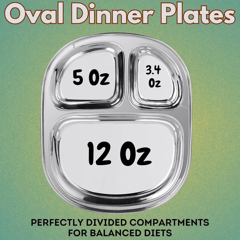 WG inc 6  PACK Stainless steel compartment plates  3 section Divided Dinner plates Reusable Portion Control Trays for kids Babies  Adults Non Toxic Camping Dishes - Image 4