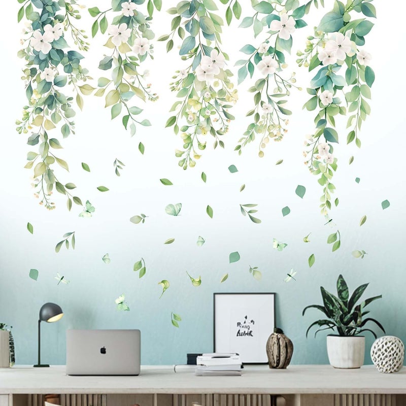 ARS Hanging Leaves Wall Stickers for Bedroom: Green Vine Plants Nature Wall Decals - Living Room Sofa TV Background Home Wall Décor - Image 2