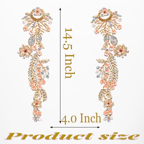 Silvora Pair Embroidery Pearl Sequin Applique,Gold Beaded Flower Applique for Dress Bodice Costume Clothing Craft DIY (Gold-1) - Image 2