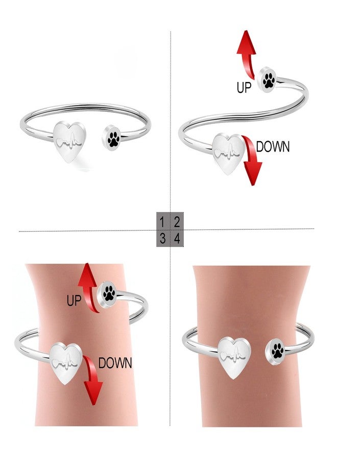 PLITI Dog Lover Paw Print Bracelet Veterinarian Heartbeat Cuff Bracelet VET Jewelry (Sliver) - Image 3