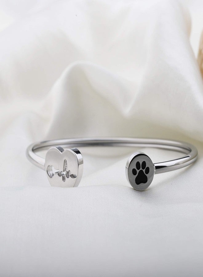 PLITI Dog Lover Paw Print Bracelet Veterinarian Heartbeat Cuff Bracelet VET Jewelry (Sliver) - Image 4
