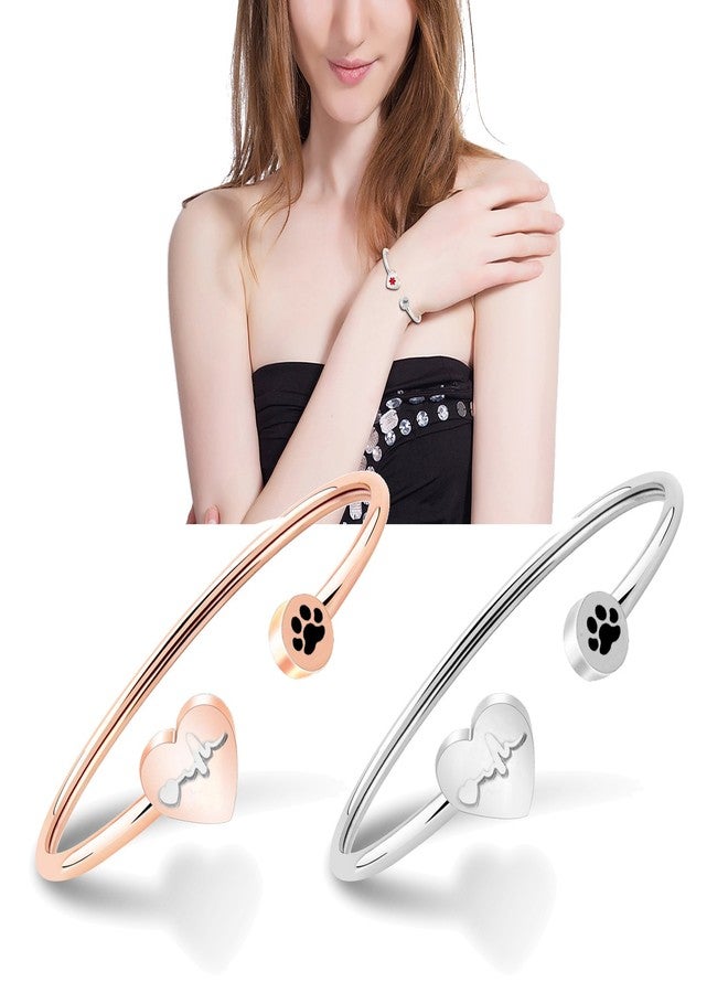 PLITI Dog Lover Paw Print Bracelet Veterinarian Heartbeat Cuff Bracelet VET Jewelry (Sliver) - Image 5