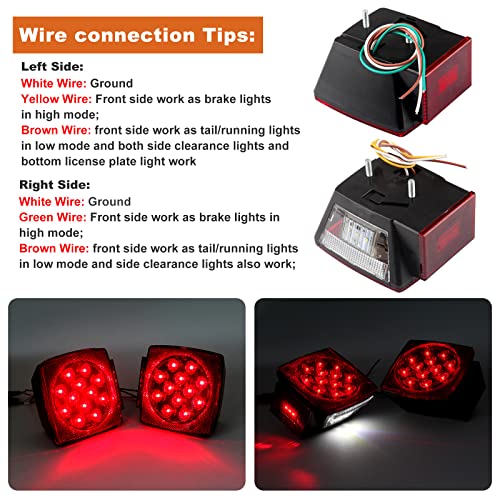 Partswcgg مجموعة أضواء LED للمقطورة 12 فولت، 2x أضواء توقف وإشارة ومؤخرة مربعة مع 25 قدم من أسلاك التوصيل/6 أضواء صغيرة/شريط أضواء فرامل مؤخرة للمقطورة 15 بوصة 11 LED/حامل لوحة الترخيص - Image 2