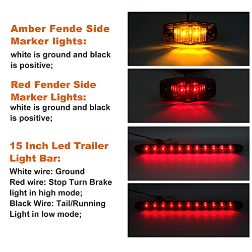 Partswcgg مجموعة أضواء LED للمقطورة 12 فولت، 2x أضواء توقف وإشارة ومؤخرة مربعة مع 25 قدم من أسلاك التوصيل/6 أضواء صغيرة/شريط أضواء فرامل مؤخرة للمقطورة 15 بوصة 11 LED/حامل لوحة الترخيص - Image 3