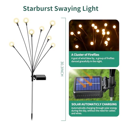 vignuto Solar Lights Outdoor Waterproof, 2 Packs 16LED, Solar Garden, Patio, Garden Decor, Patio Decor, Firefly Outdoor, Unique Gifts for Women, Gifts for Grandma - Image 2