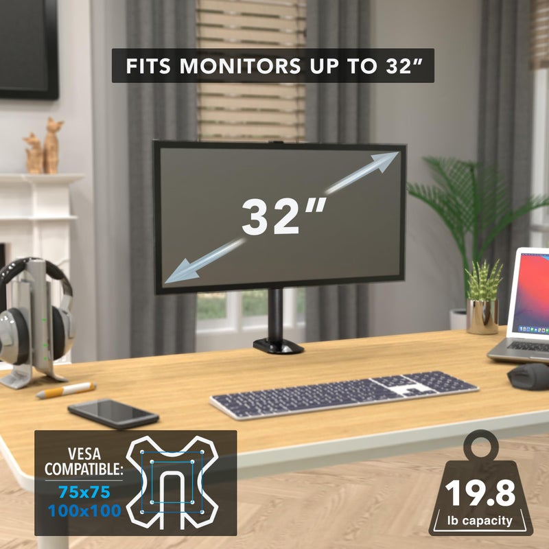 Mount-It! Single Monitor Desk Mount â€“ Computer Screen Stand with Full Motion Adjustability â€“ VESA Monitor Bracket Up to 32" 19.8 lbs â€“ 360Â° Rotation, 160Â° Swivel, 40Â° Tilt â€“ Clamp & Grommet Base - Image 5