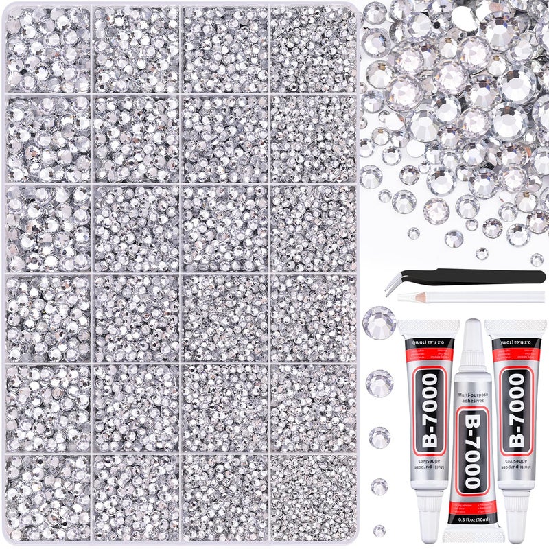 BELLEBOOST 30000Pcs Resin Silver Clear Rhinestones for Bedazzling Crafting with b7000 Jewelry Glue, Bulk Flatback Gems Bedazzler Kit for Crafts Clothes Shoes Fabric Nail Diamond Art, Assorted Size 2/3/4/5/6mm - Image 1