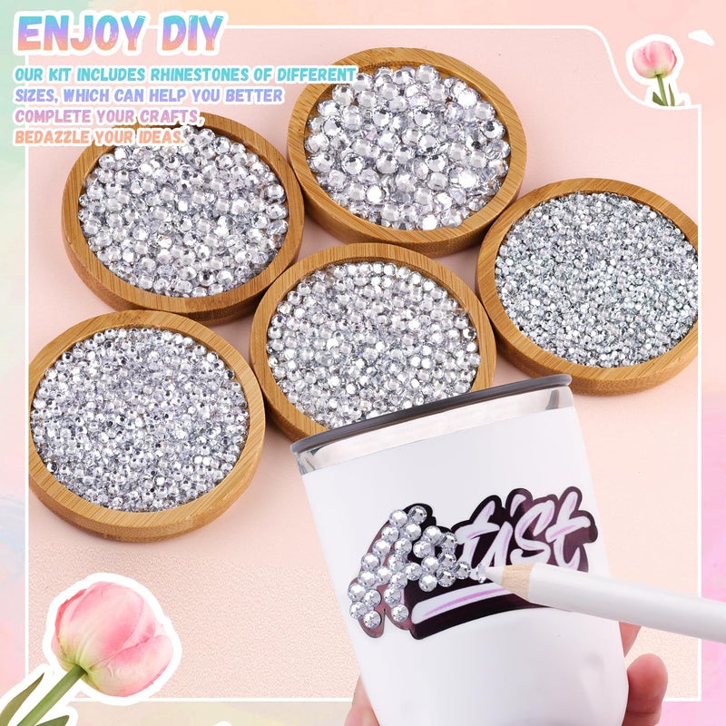 BELLEBOOST 30000Pcs Resin Silver Clear Rhinestones for Bedazzling Crafting with b7000 Jewelry Glue, Bulk Flatback Gems Bedazzler Kit for Crafts Clothes Shoes Fabric Nail Diamond Art, Assorted Size 2/3/4/5/6mm - Image 3