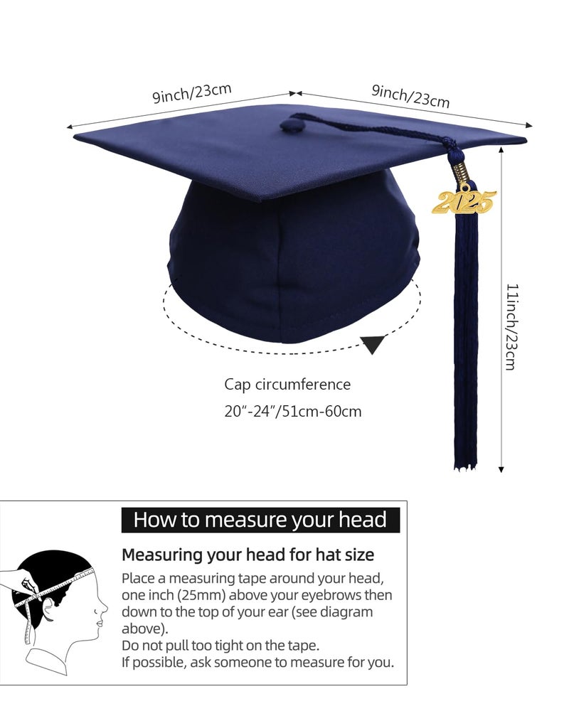 Newrara Graduation Unisex Matte Adult Graduation Cap with Tassel (Navy Blue) - Image 4