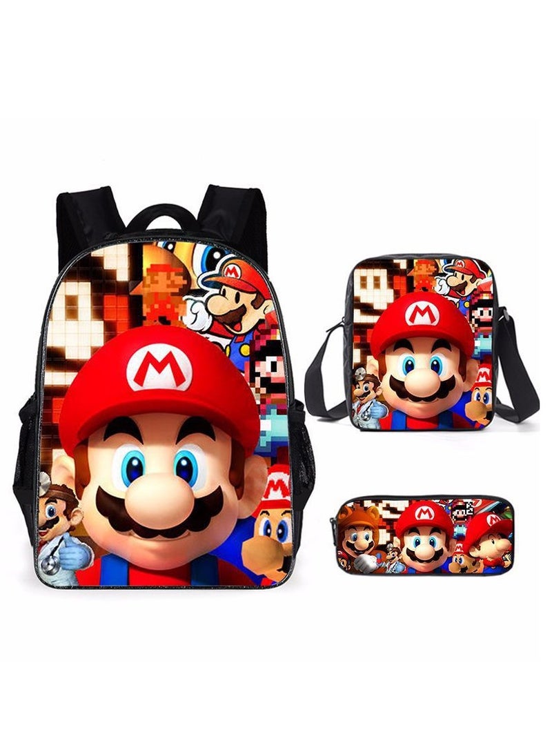 Generic - Mario cartoon backpack, primary and secondary school student backpack, large capacity backpack, three piece set, single shoulder bag, pencil case, unisex - Image 1