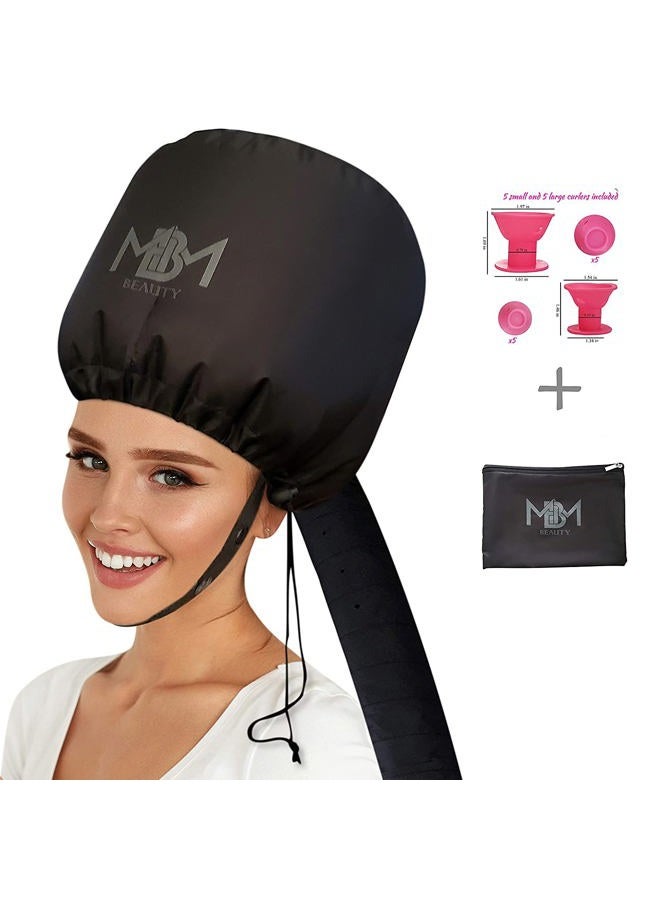 MBM Bonnet Hair Dryer Attachment-W/ 10 Silicone Hair Curlers-Extra Large Adjustable Soft Hooded Hair Dryer Bonnet With Extra Long Hose For Drying,Styling,Curling&Deep Conditioning Fits All Head&Hair Sizes - Image 1