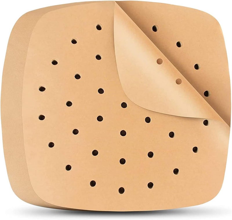 FLANCCI Air Fryer Liners Square Parchment Paper, Set of 100, 8.5 inches square, Air fryer accessories disposable paper liner, Oven liners for bottom of oven, Airfryer parchment paper sheets for baking - Image 1
