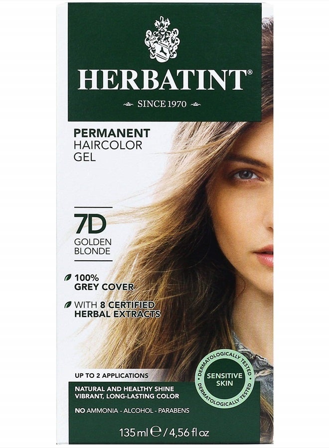 Herbatint Permanent Haircolor Gel, 7D Golden Blonde, Alcohol Free, Vegan, 100% Grey Coverage - 4.56 oz - Image 1
