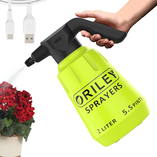 ORILEY Electric Spray Bottle Automatic Power Water Sprayer Portable Rechargeable Lawn Mister with Adjustable Nozzle Handheld Watering Can for Indoor Outdoor Plants Gardening (2L, Random Color) - Image 1