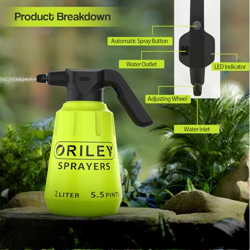 ORILEY Electric Spray Bottle Automatic Power Water Sprayer Portable Rechargeable Lawn Mister with Adjustable Nozzle Handheld Watering Can for Indoor Outdoor Plants Gardening (2L, Random Color) - Image 2