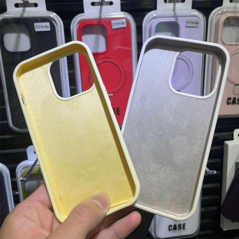 غطاء MagSafe بسيليكون لـ iPhone 15 / 15 Plus / 15 Pro / 15 Pro Max مع مغناطيس قوي وحامل قائم مع مقاوم للصدمات مع مقاوم للخدش مع حماية من السقوط باللون أبيض مغناطيسي بوظيفة حامل من. - Image 4