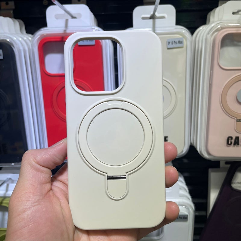 غطاء MagSafe بسيليكون لـ iPhone 15 / 15 Plus / 15 Pro / 15 Pro Max مع مغناطيس قوي وحامل قائم مع مقاوم للصدمات مع مقاوم للخدش مع حماية من السقوط باللون أبيض مغناطيسي بوظيفة حامل من. - Image 1