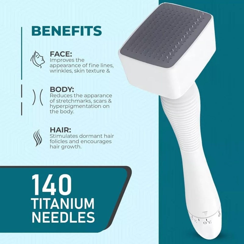 SSS SCULPTURE SSS SCULPTURE Derma Stamp 140A Adjustable for Hair Growth Titanium Coated Adjustable Needles 025mm to 3mm 140 Micro needling Stamp for Skin Repair Face Hair Beard Growth Reduces Acne Scars Safe Effective to Use - Image 2