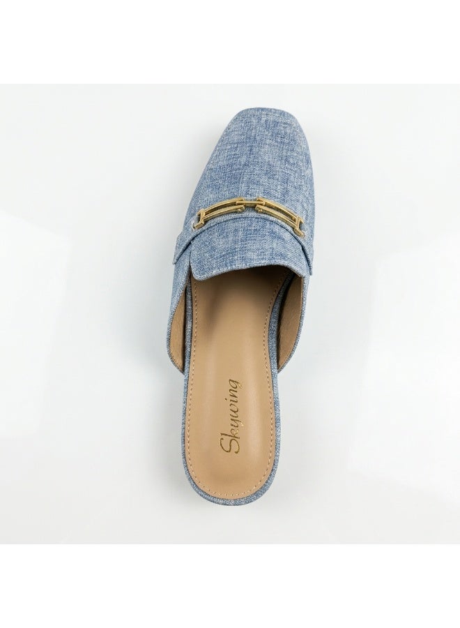 SKY WING Mules for Womens Flats Buckle Backless Denim Loafers Comfortable Casual And Fashion Business Slip On Shoes - Image 3