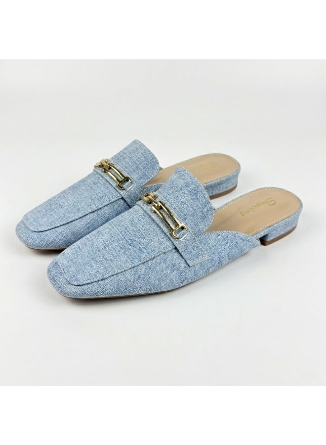 SKY WING Mules for Womens Flats Buckle Backless Denim Loafers Comfortable Casual And Fashion Business Slip On Shoes - Image 4
